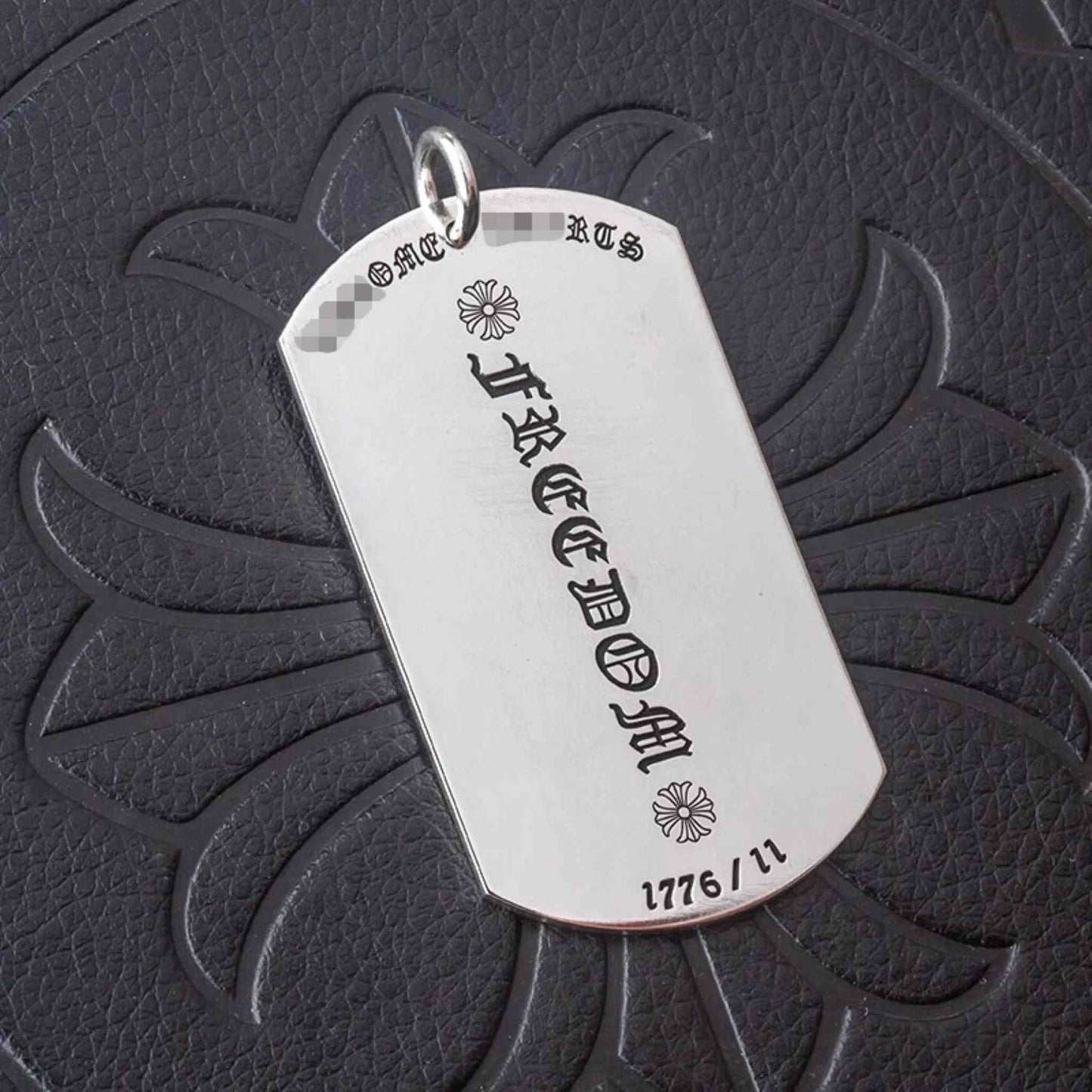 Chrome Hearts American Flag & FREEDOM Military Dog Tag Necklace Pendant, 925 Silver Charm Ball Chain Necklace