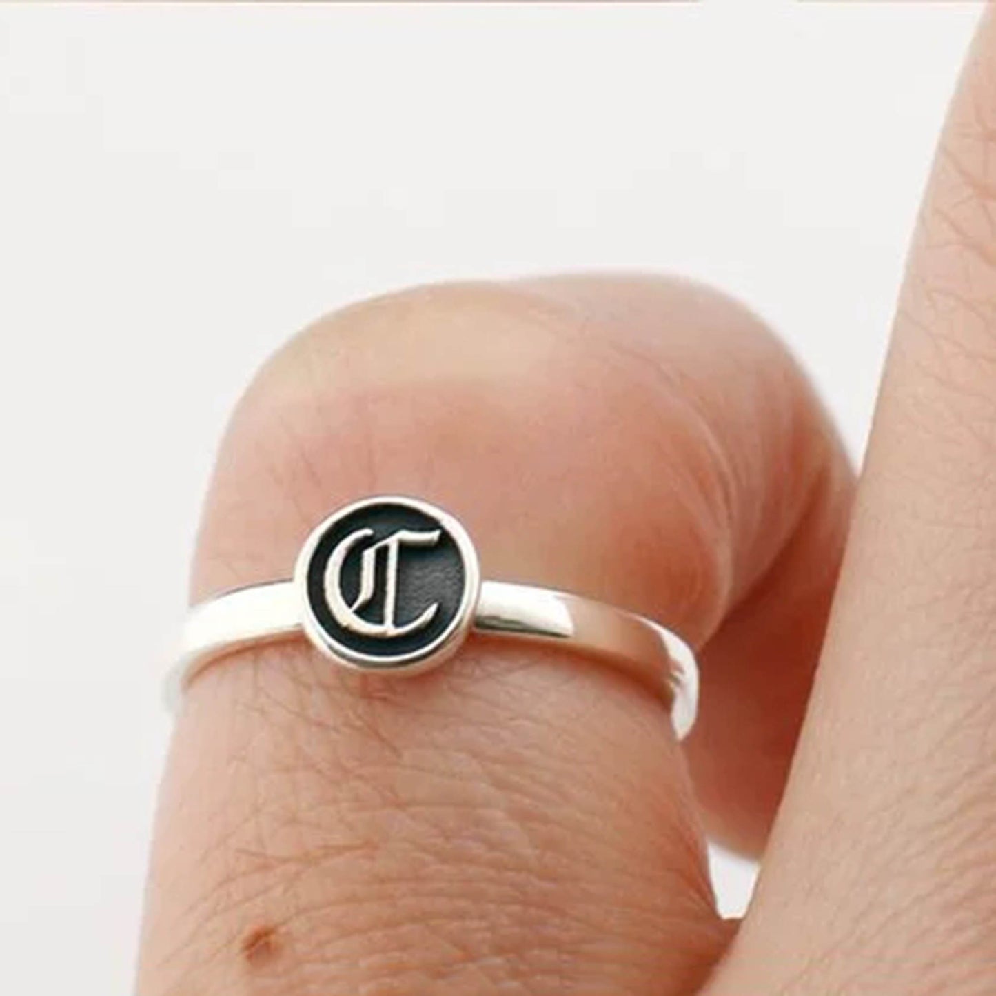 Sterling Silver Gothic Letter C & H Tail Ring, Chrome Hearts Punk Statement Silver Pinky Rings