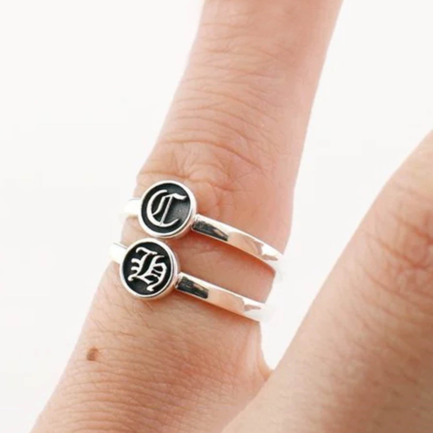 Sterling Silver Gothic Letter C & H Tail Ring, Chrome Hearts Punk Statement Silver Pinky Rings