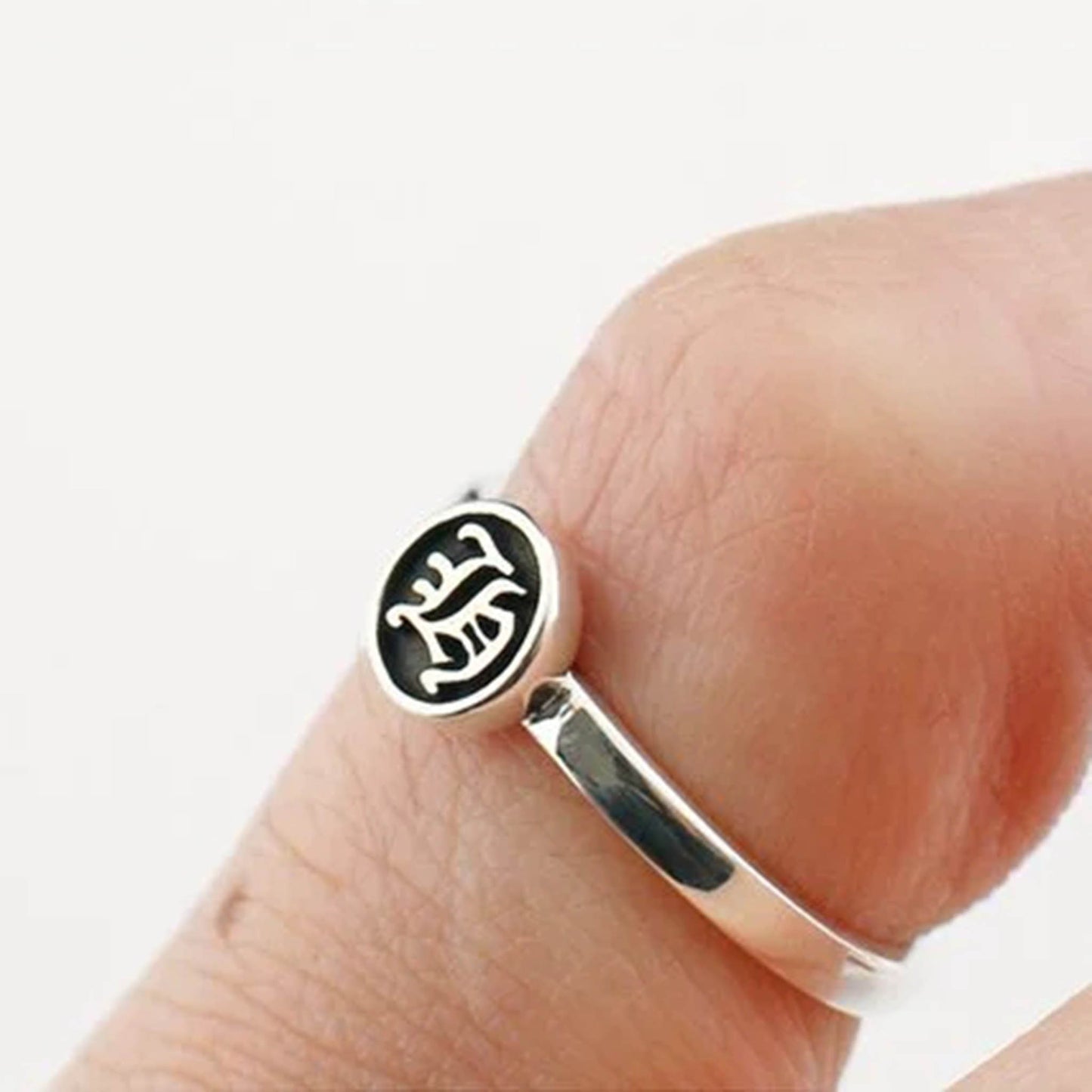 Sterling Silver Gothic Letter C & H Tail Ring, Chrome Hearts Punk Statement Silver Pinky Rings