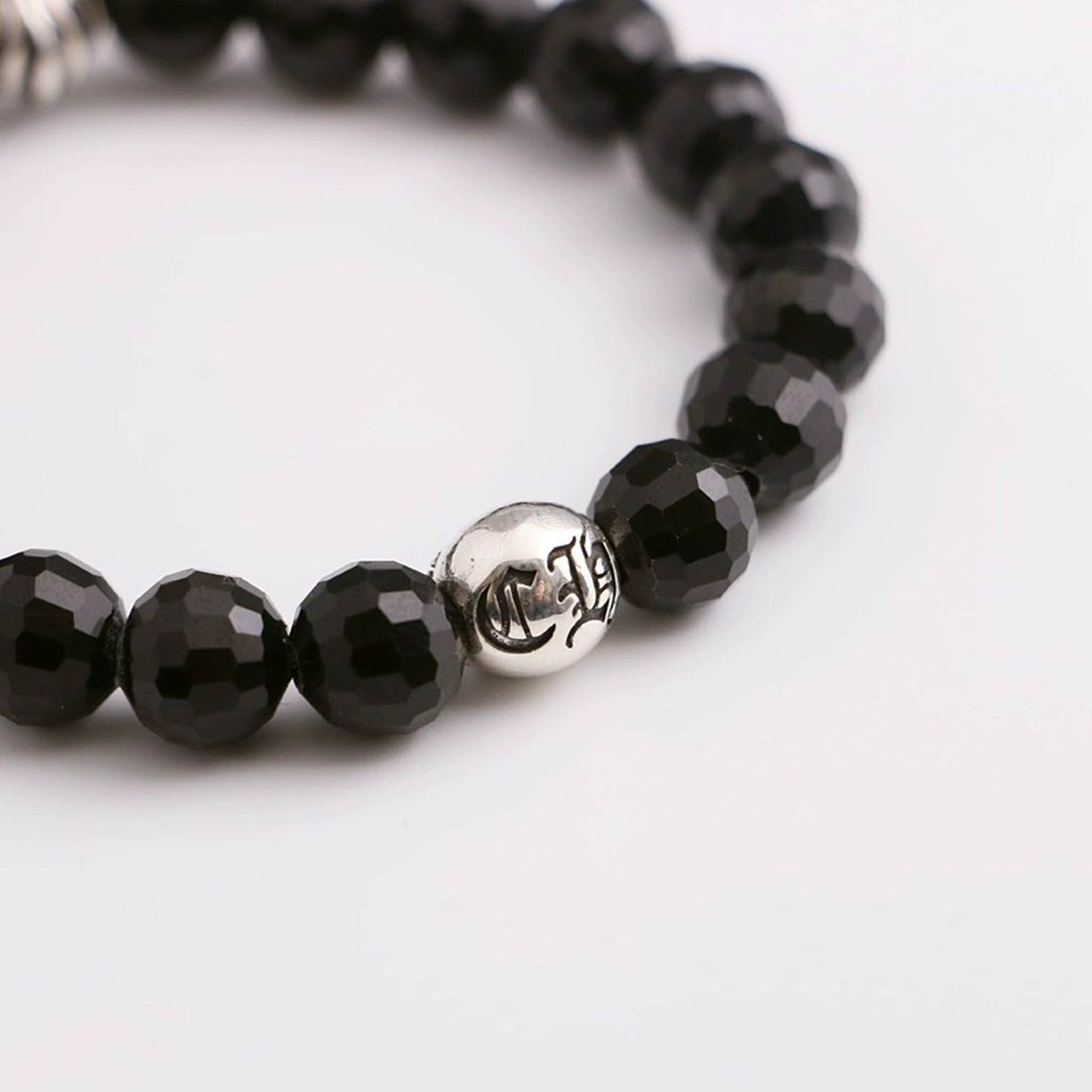 Chrome Hearts Cross & Letters Beads Bracelet, Cutting surface Obsidian & Solid Silver Ball Bracelets