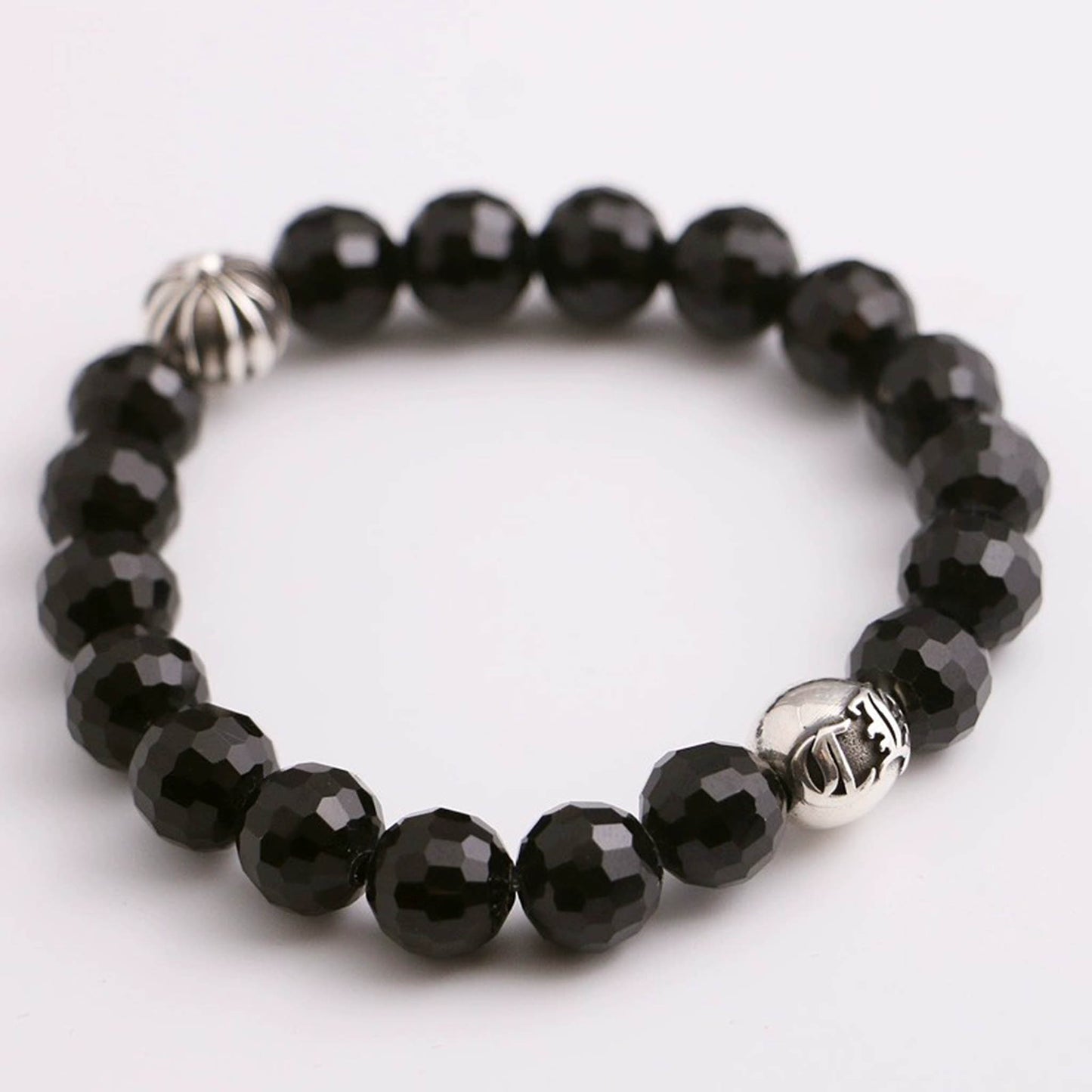 Chrome Hearts Cross & Letters Beads Bracelet, Cutting surface Obsidian & Solid Silver Ball Bracelets