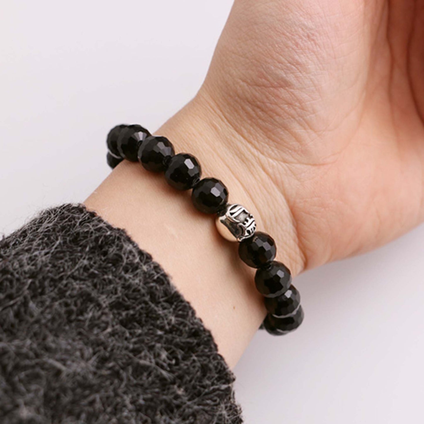 Chrome Hearts Cross & Letters Beads Bracelet, Cutting surface Obsidian & Solid Silver Ball Bracelets