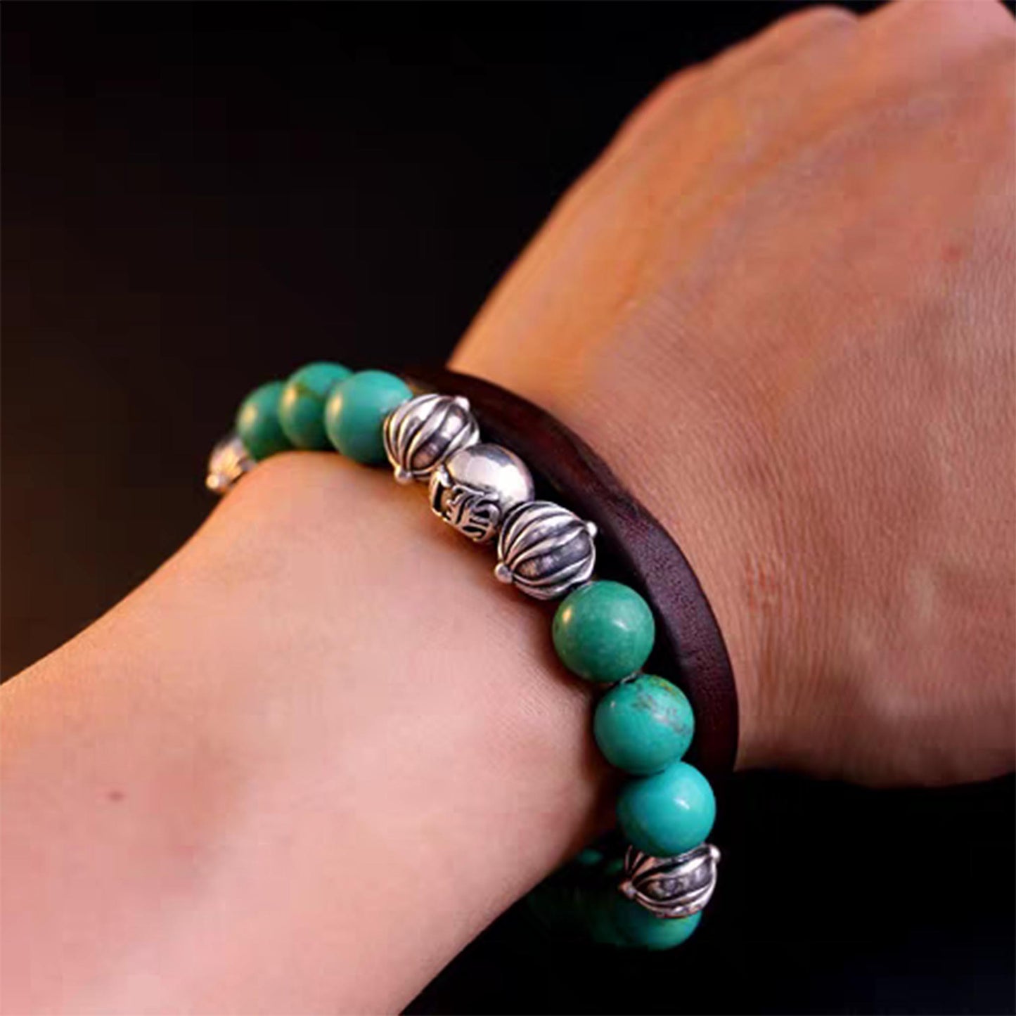 Chrome Hearts Cross & Letters Beads Bracelet, Turquoise & Solid Silver Ball Chain Bracelets