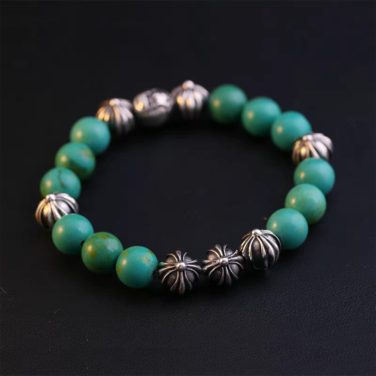 Chrome Hearts Cross & Letters Beads Bracelet, Turquoise & Solid Silver Ball Chain Bracelets