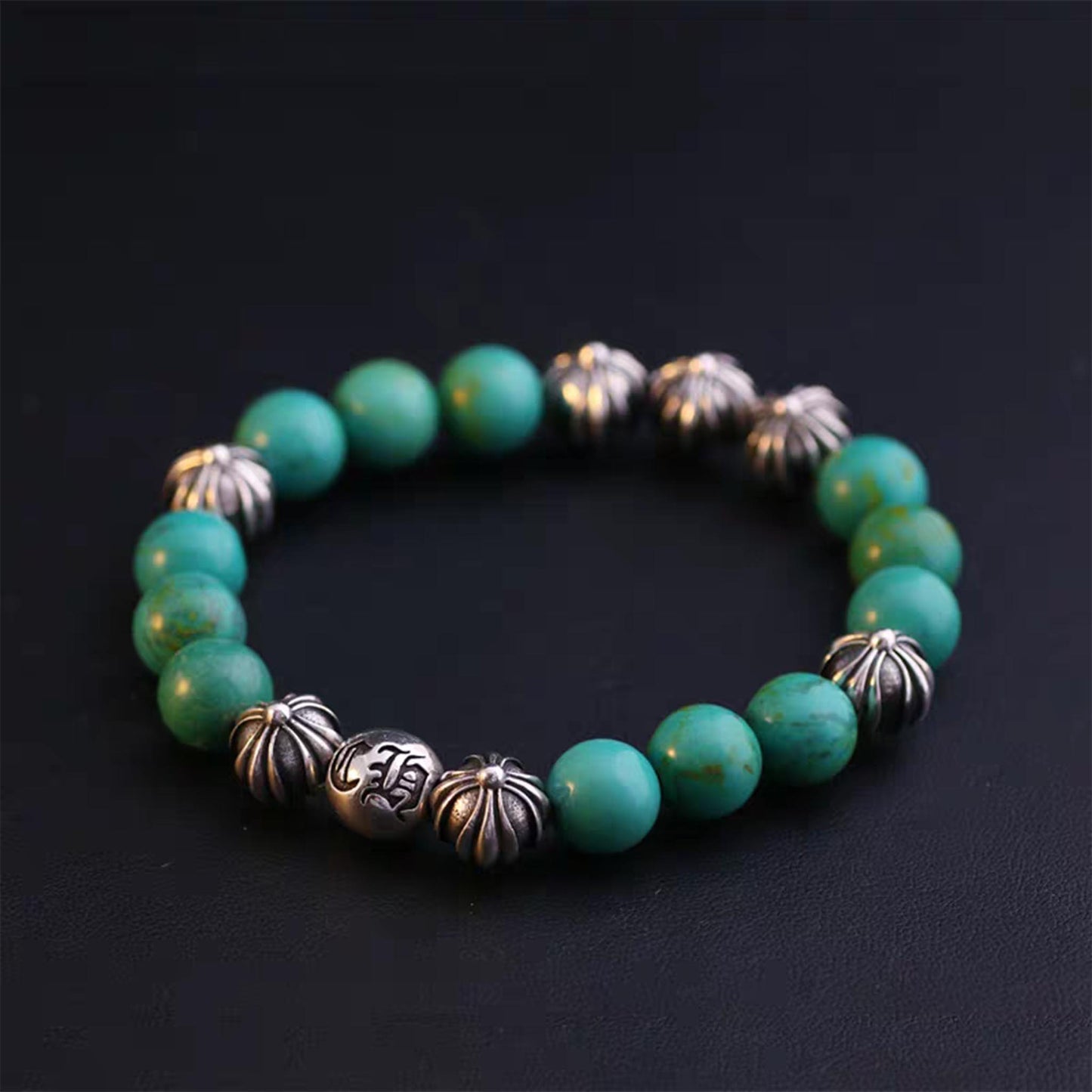 Chrome Hearts Cross & Letters Beads Bracelet, Turquoise & Solid Silver Ball Chain Bracelets