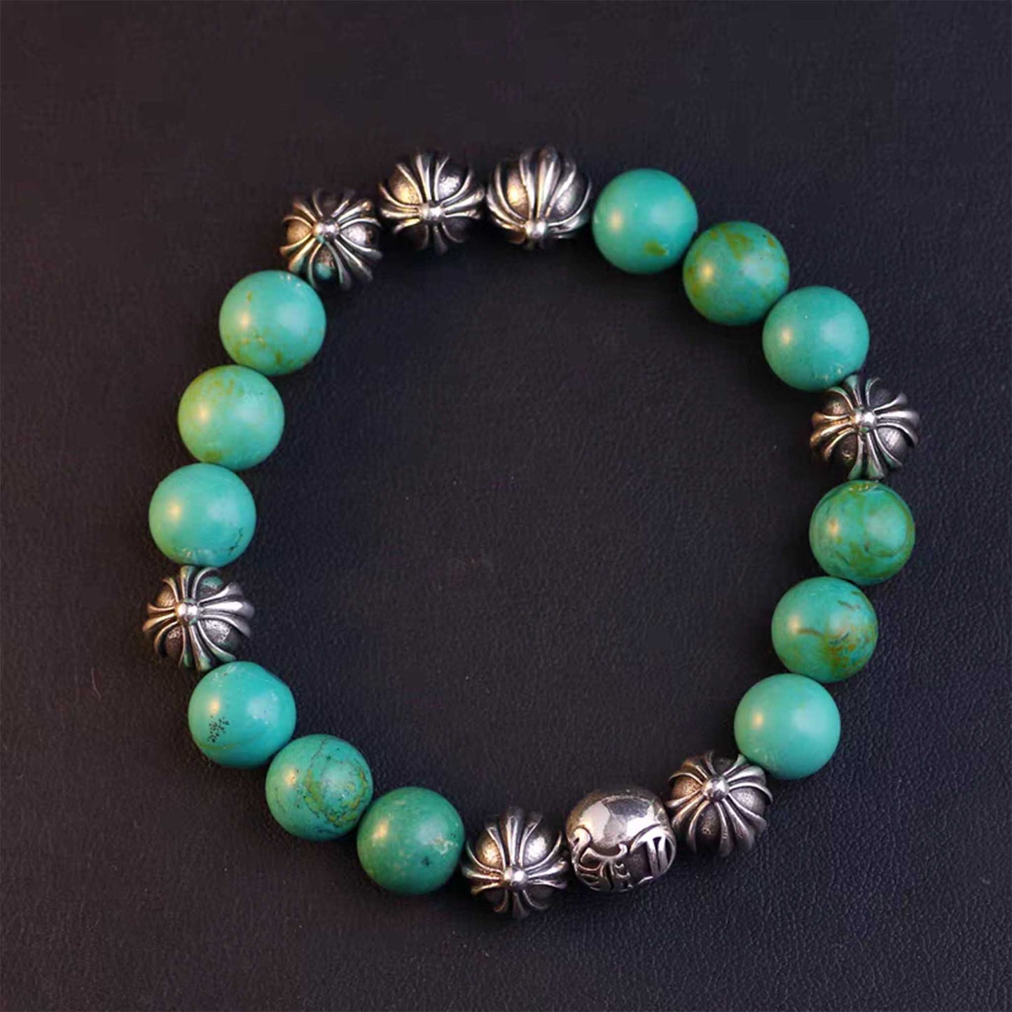 Chrome Hearts Cross & Letters Beads Bracelet, Turquoise & Solid Silver Ball Chain Bracelets