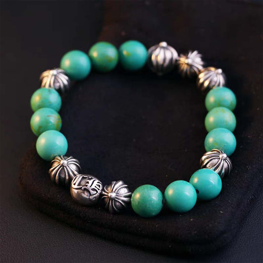 Chrome Hearts Cross & Letters Beads Bracelet, Turquoise & Solid Silver Ball Chain Bracelets