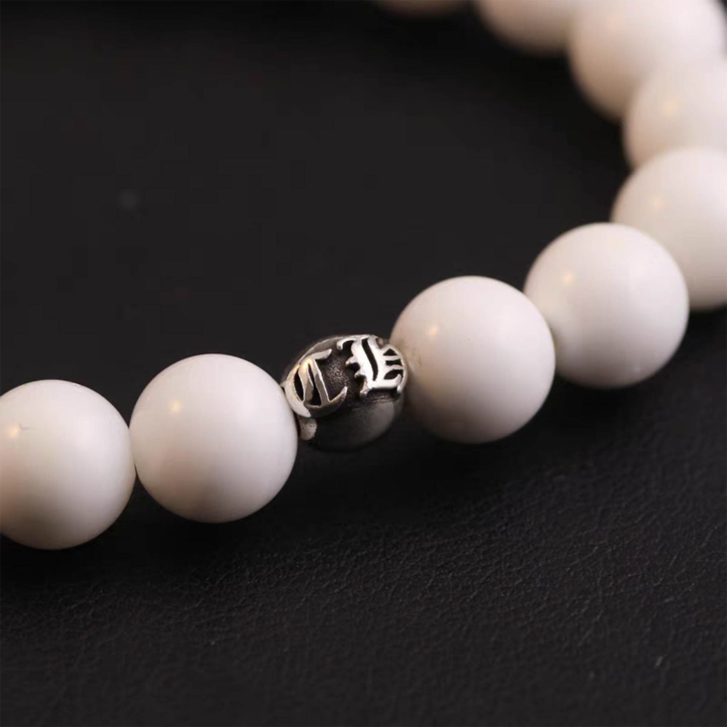 Chrome Hearts Gothic Cross & Letters Ball Chain Bracelets, White Shell & Solid Silver Beads Bracelet