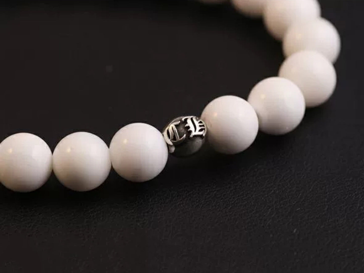 Chrome Hearts Gothic Cross & Letters Ball Chain Bracelets, White Shell & Solid Silver Beads Bracelet