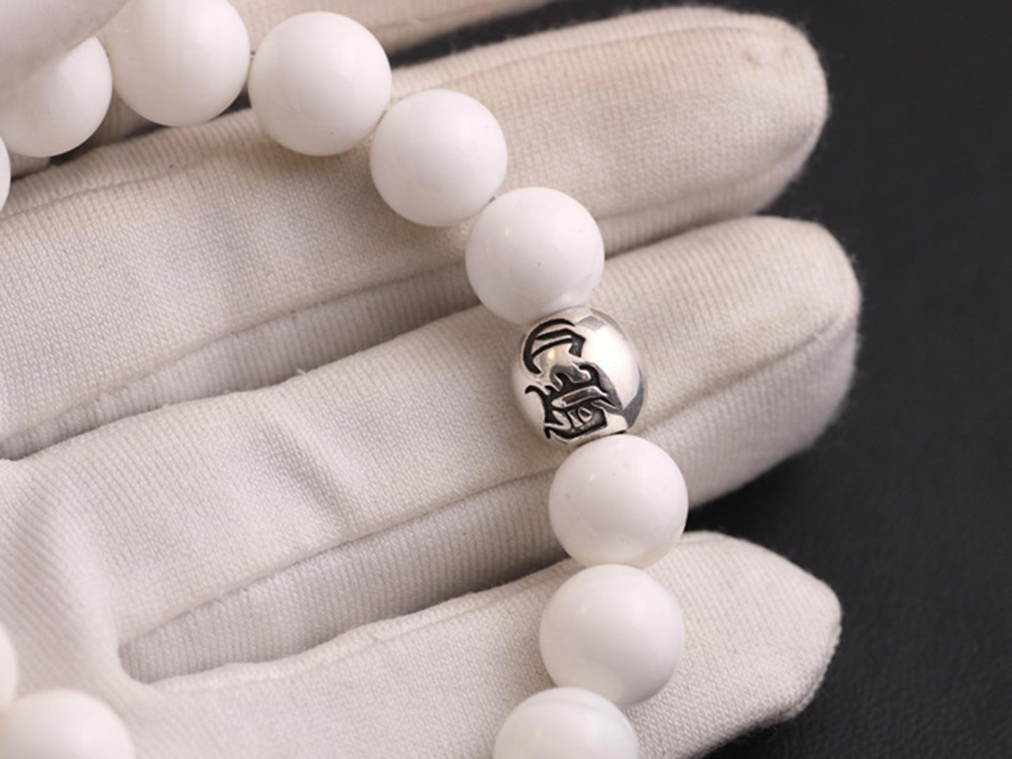 Chrome Hearts Cross & Letters Beads Bracelet, White Shell & Solid Silver Ball Chain Bracelets