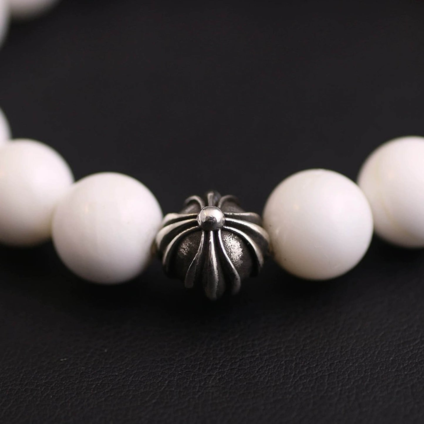 Chrome Hearts Cross & Letters Beads Bracelet, White Shell & Solid Silver Ball Chain Bracelets