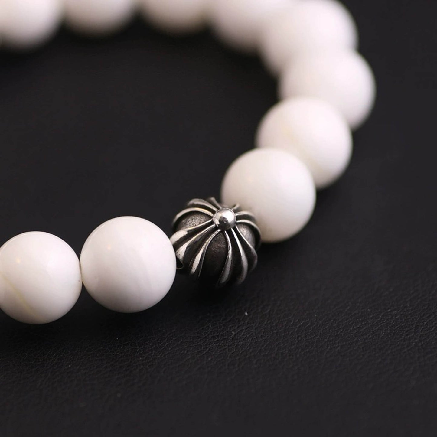 Chrome Hearts Cross & Letters Beads Bracelet, White Shell & Solid Silver Ball Chain Bracelets