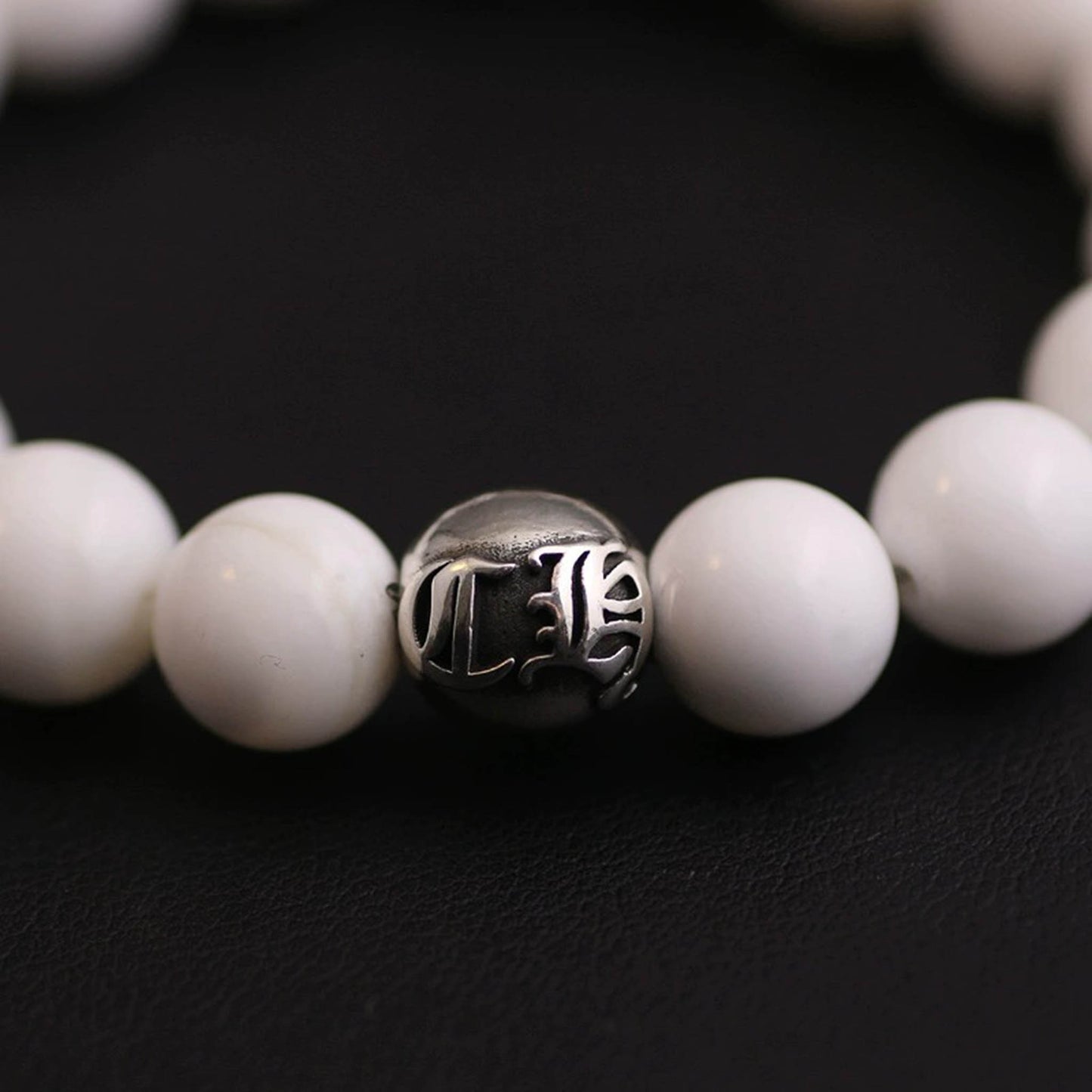 Chrome Hearts Cross & Letters Beads Bracelet, White Shell & Solid Silver Ball Chain Bracelets