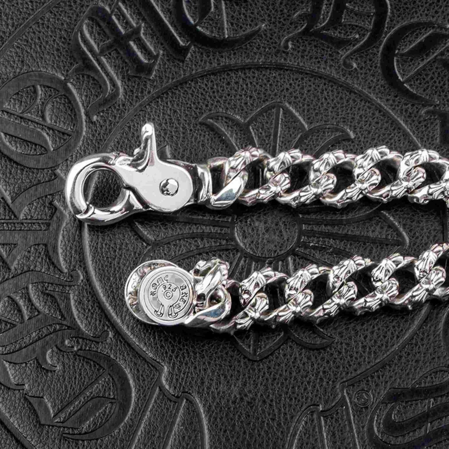 Chrome Hearts Style Cross Cuban Link Chunky Bracelet, 925 Silver Punk Statement Clip-on Chain Bracelets