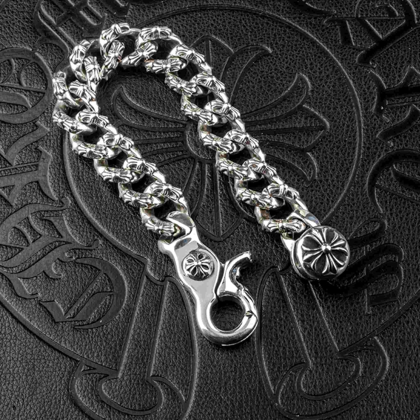 Chrome Hearts Style Cross Cuban Link Chunky Bracelet, 925 Silver Punk Statement Clip-on Chain Bracelets