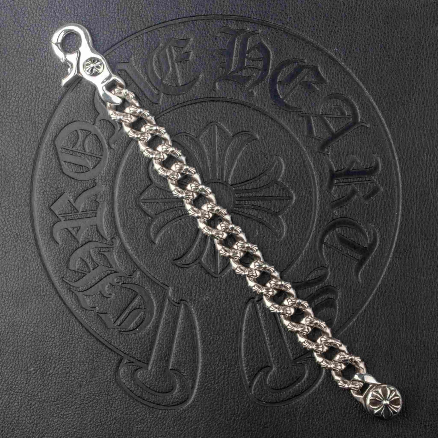 Chrome Hearts Style Cross Cuban Link Chunky Bracelet, 925 Silver Punk Statement Clip-on Chain Bracelets