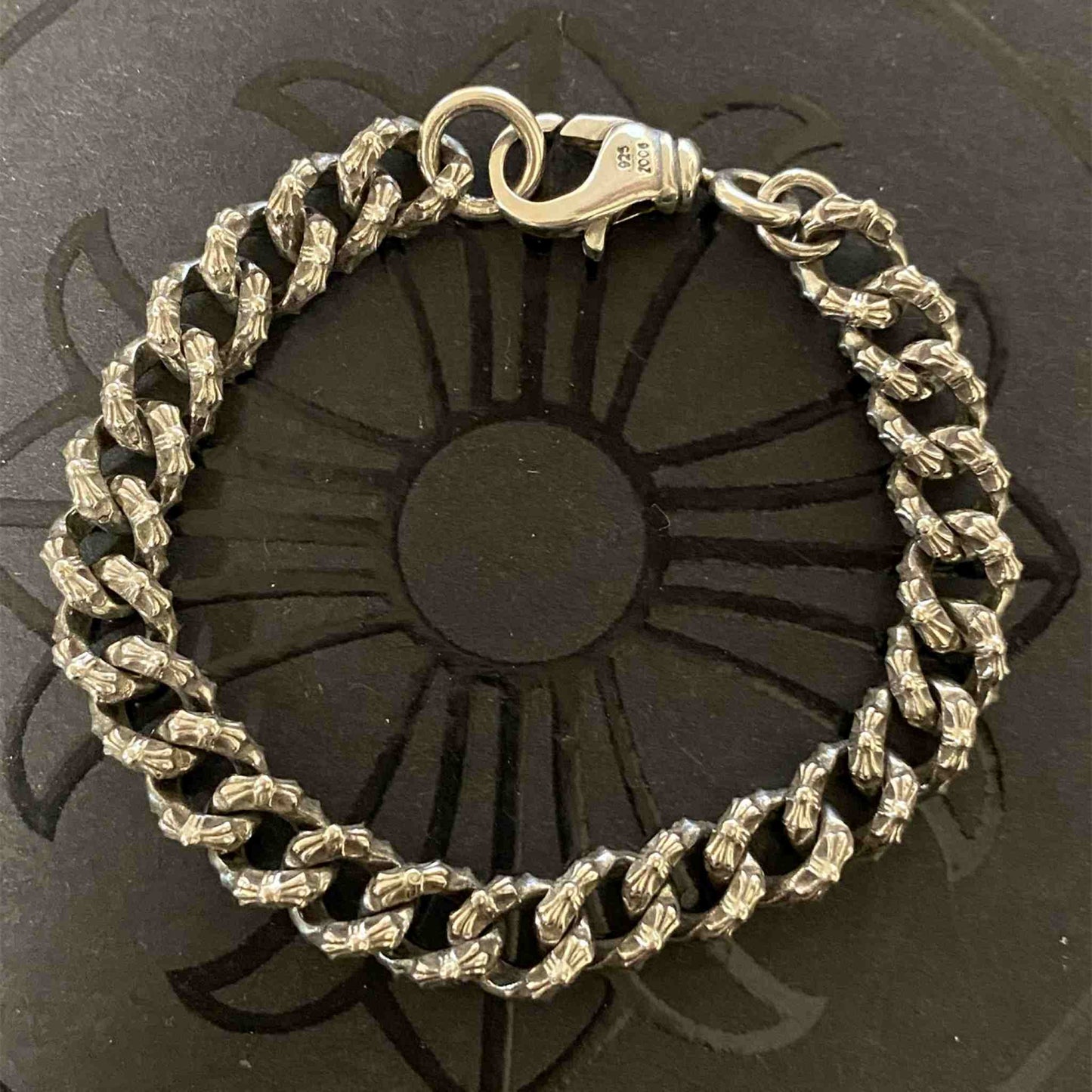 Chrome Hearts Style Cross Cuban Link Bracelet, 925 Silver Punk Statement Chain Bracelets