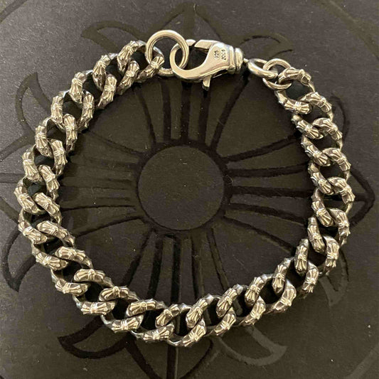 Chrome Hearts Style Cross Cuban Link Bracelet, 925 Silver Punk Statement Chain Bracelets