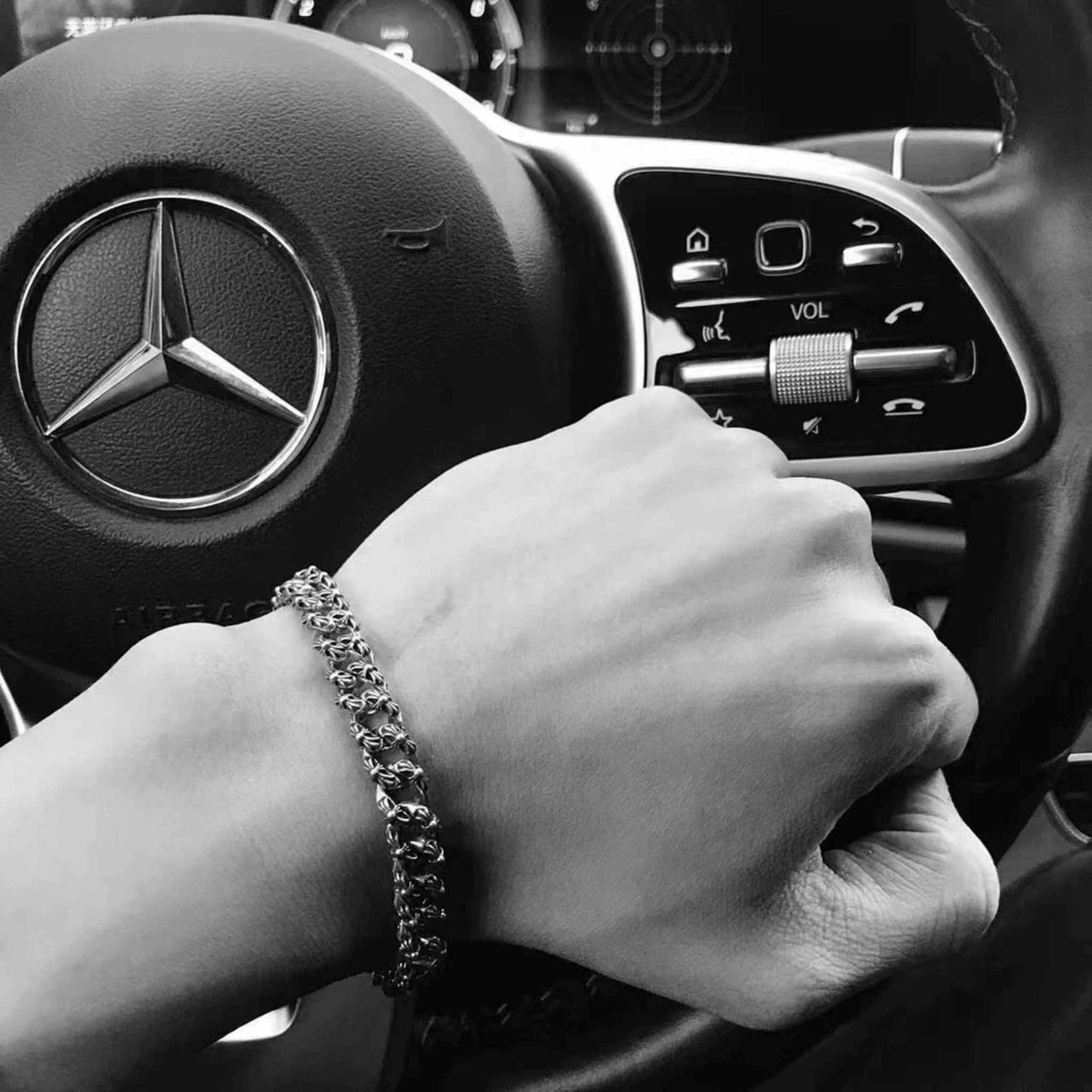 Chrome Hearts Style Cross Cuban Link Bracelet, 925 Silver Punk Statement Chain Bracelets