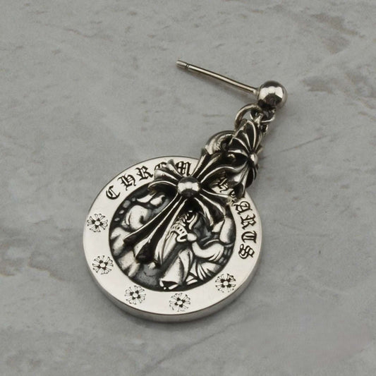 Chrome Hearts Cross & Dagger Three Pendants Drop Earring, CH Sterling Silver Punk Statement Dangle Earrings
