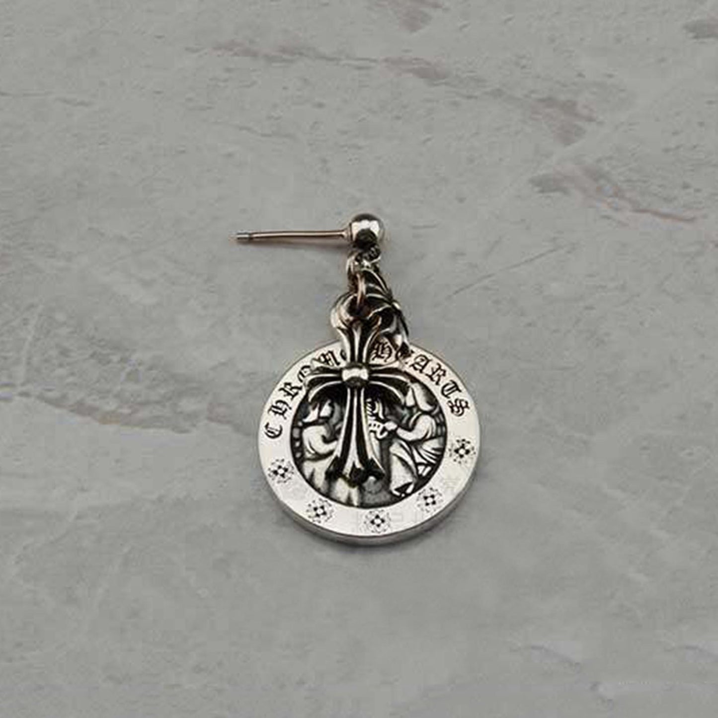 Chrome Hearts Cross & Dagger Three Pendants Drop Earring, CH Sterling Silver Punk Statement Dangle Earrings