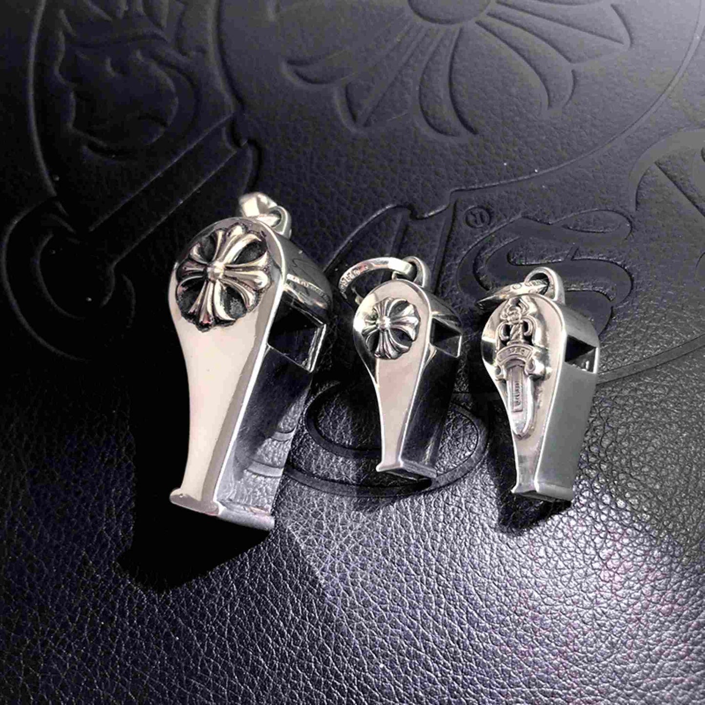 Chrome Hearts Gothic Cross & Dagger Whistle Pendants, 925 Silver Punk Statement Charms