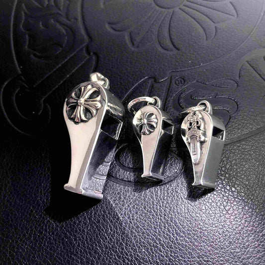Chrome Hearts Gothic Cross & Dagger Whistle Pendants, 925 Silver Punk Statement Charms