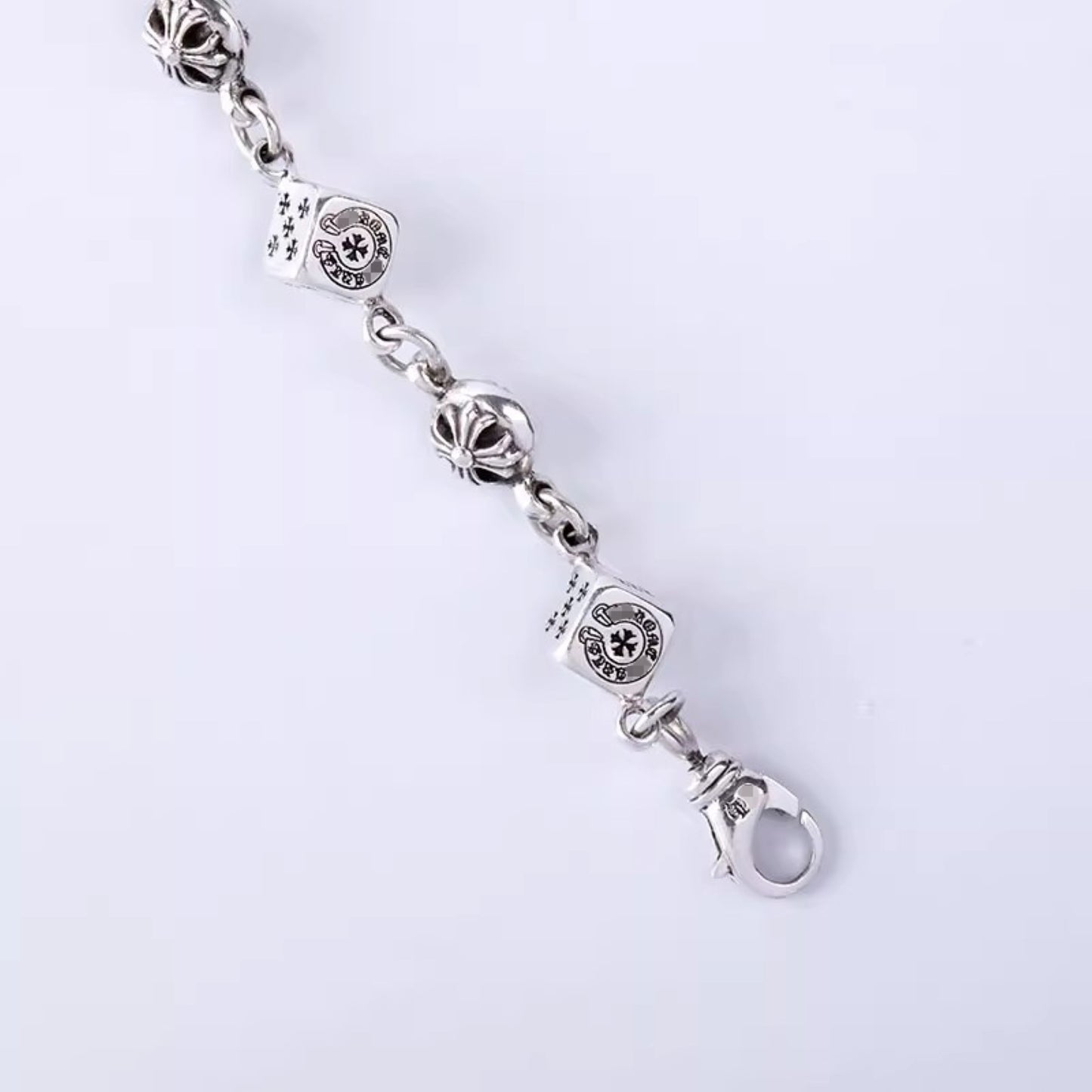 Chrome Hearts Style Cross Cube Dice Bracelet, Sterling Silver Punk Statement Bracelets