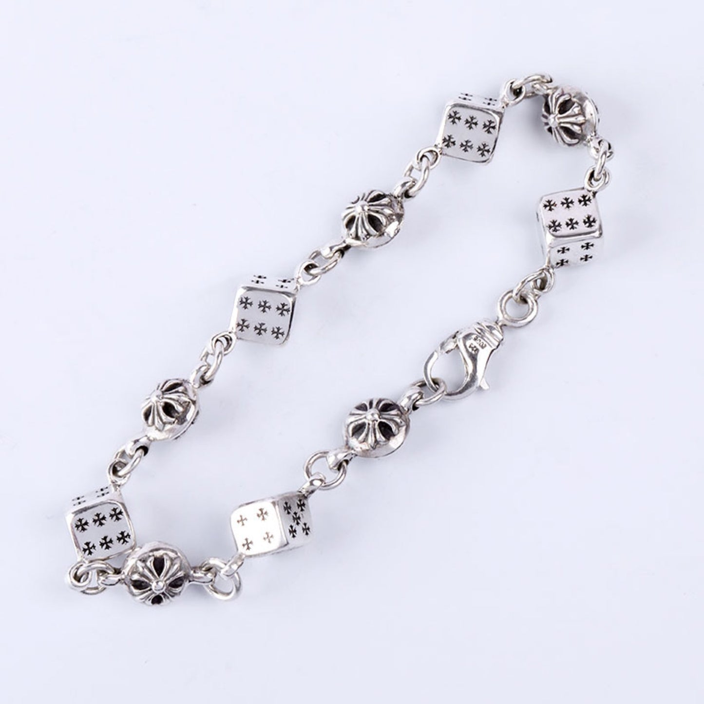 Chrome Hearts Style Cross Cube Dice Bracelet, Sterling Silver Punk Statement Bracelets