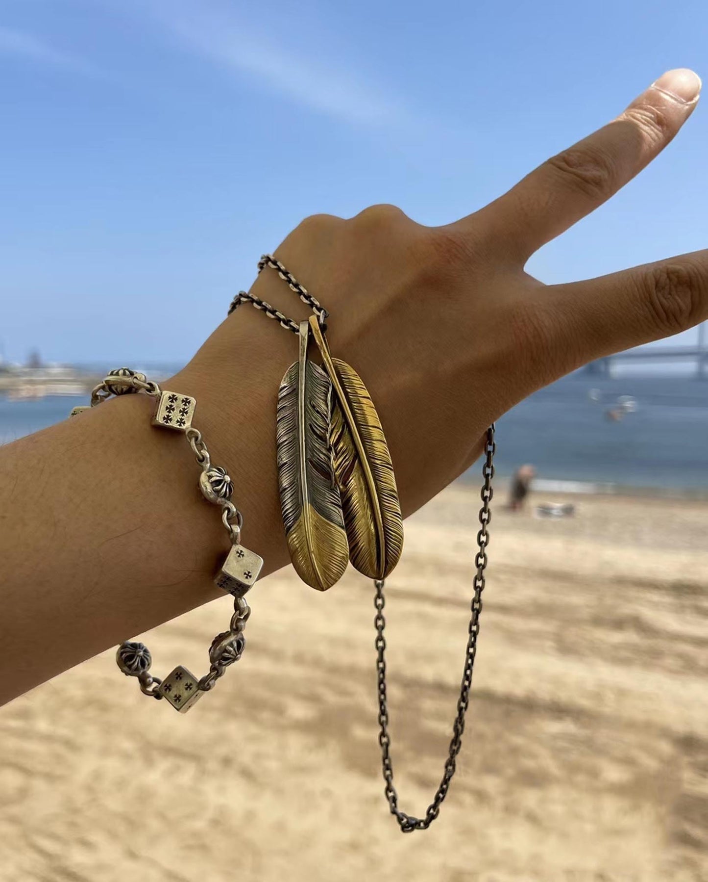 Chrome Hearts Style Cross Cube Dice Bracelet, Sterling Silver Punk Statement Bracelets