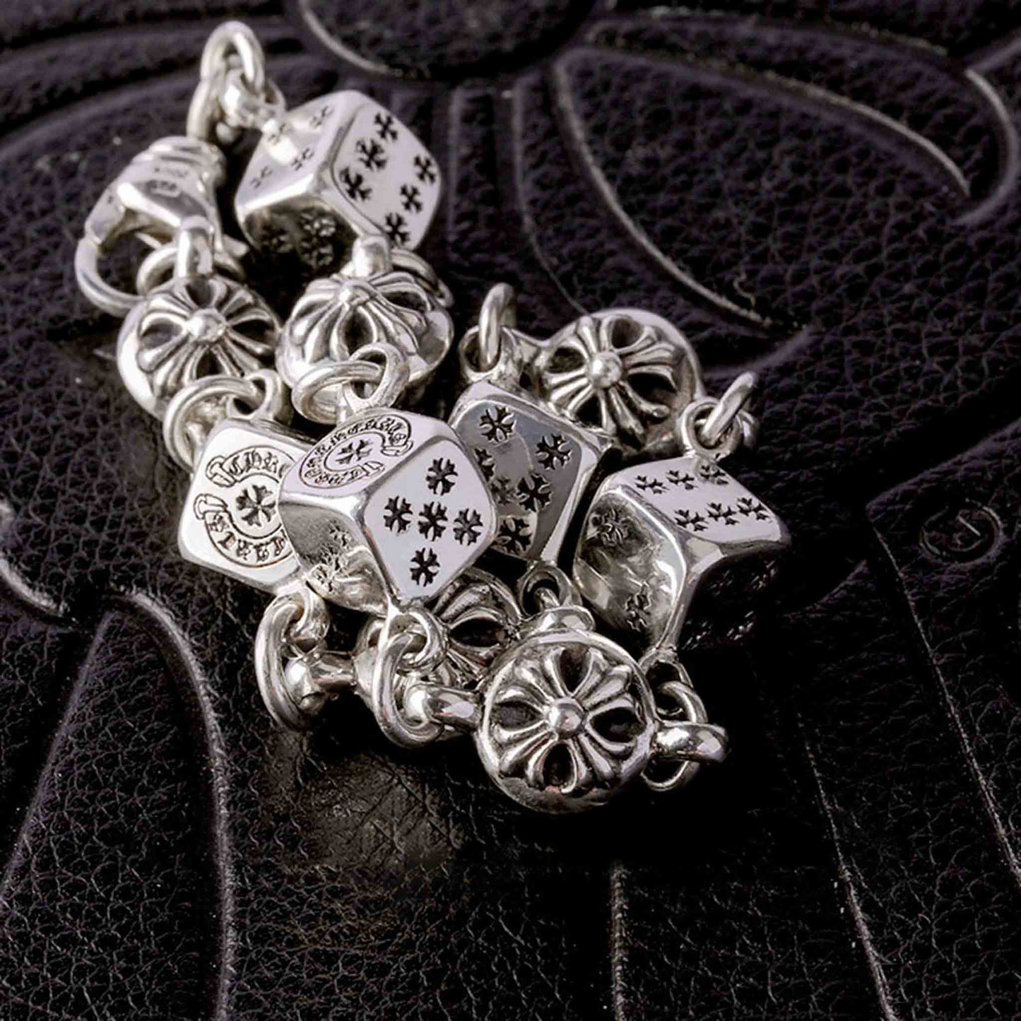 Chrome Hearts Style Cross Cube Dice Bracelet, Sterling Silver Punk Statement Bracelets