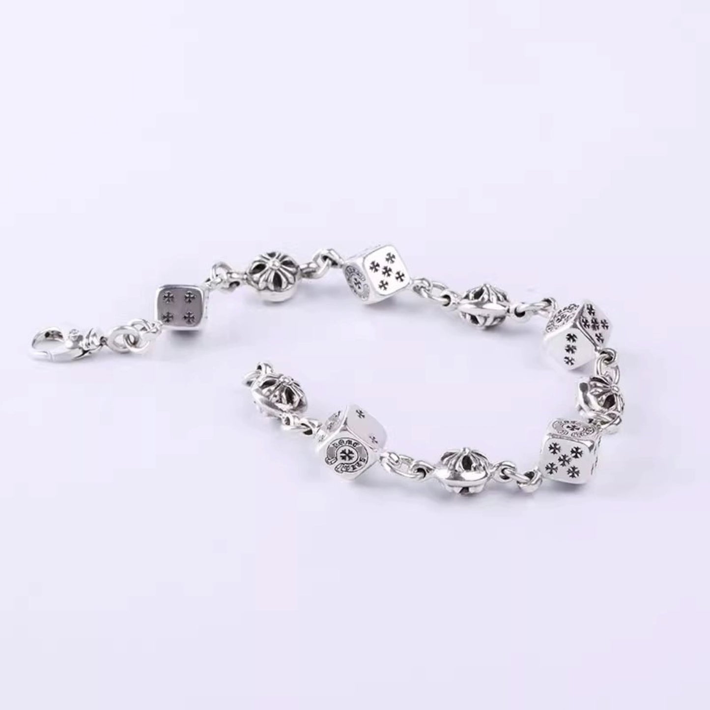 Chrome Hearts Style Cross Cube Dice Bracelet, Sterling Silver Punk Statement Bracelets