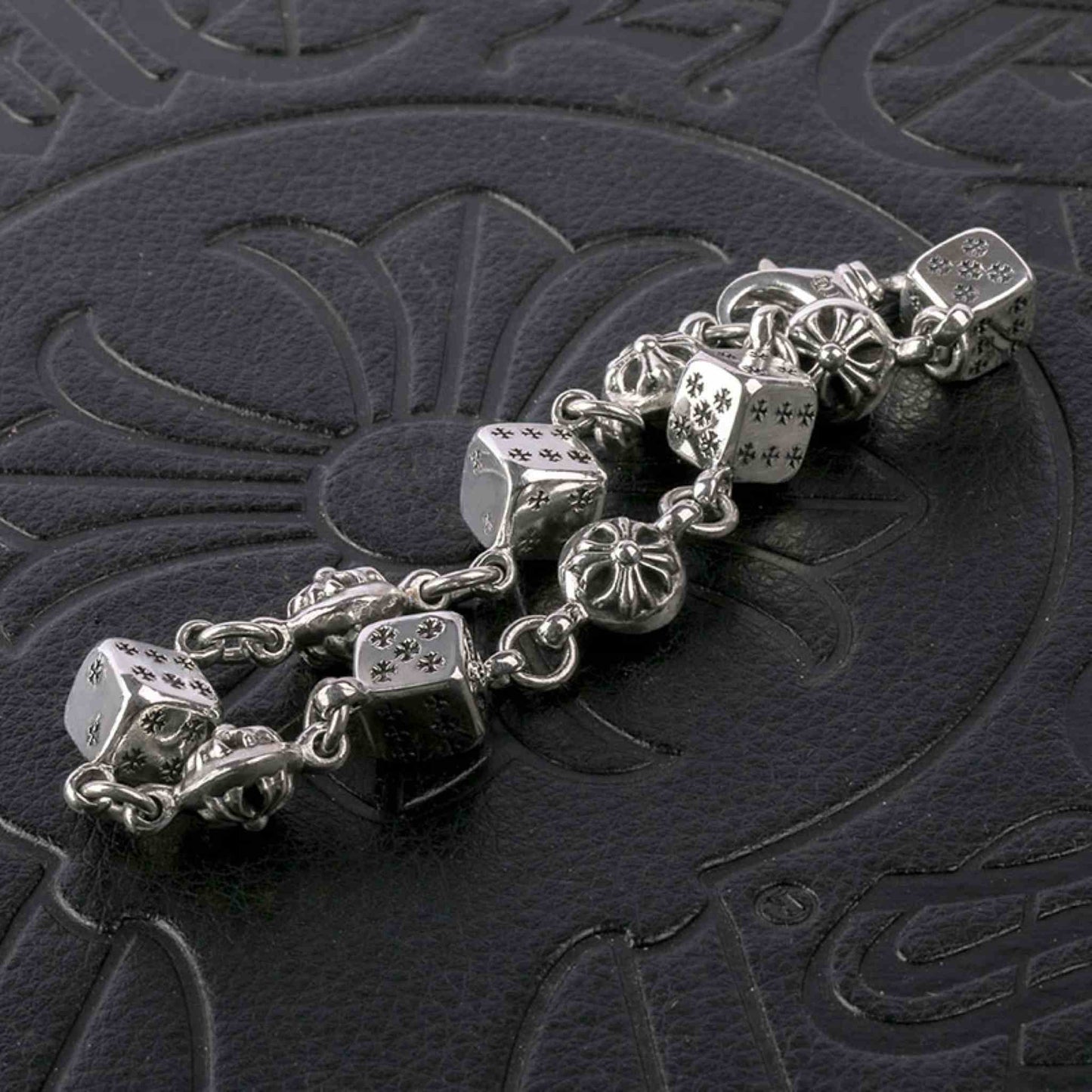 Chrome Hearts Style Cross Cube Dice Bracelet, Sterling Silver Punk Statement Bracelets