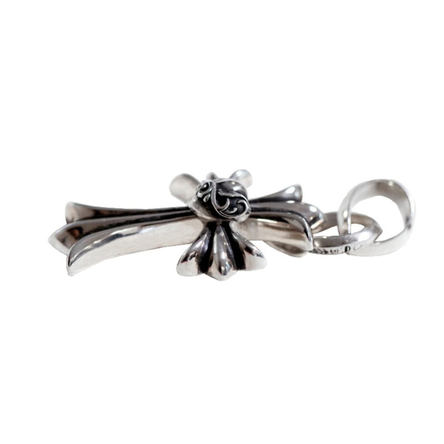 Chrome Hearts Gothic Cross & Vine Heart Necklace Pendant with Bail, 925 Silver Statement Cross Heart Charm