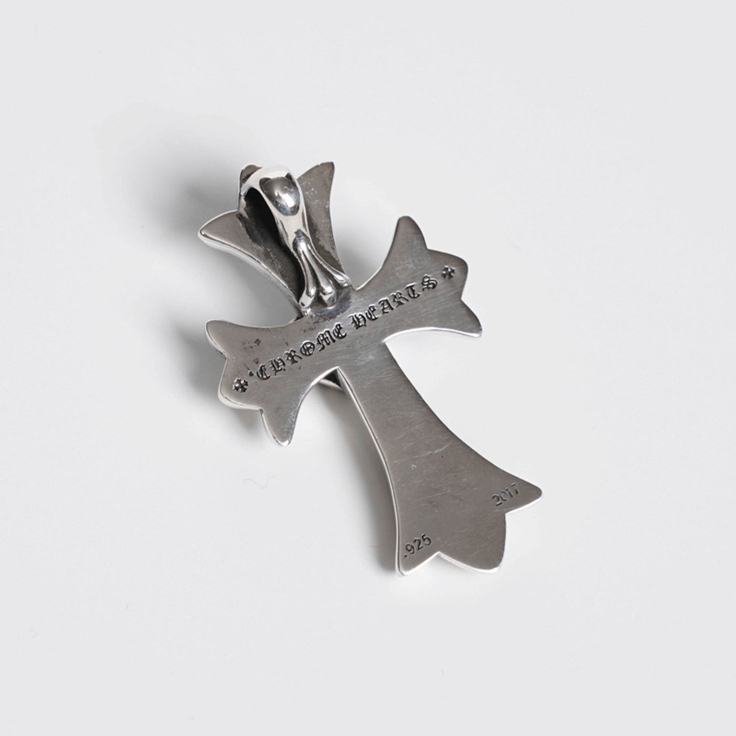 Chrome Hearts Gothic Cross & Vine Heart Necklace Pendant with Bail, 925 Silver Statement Cross Heart Charm