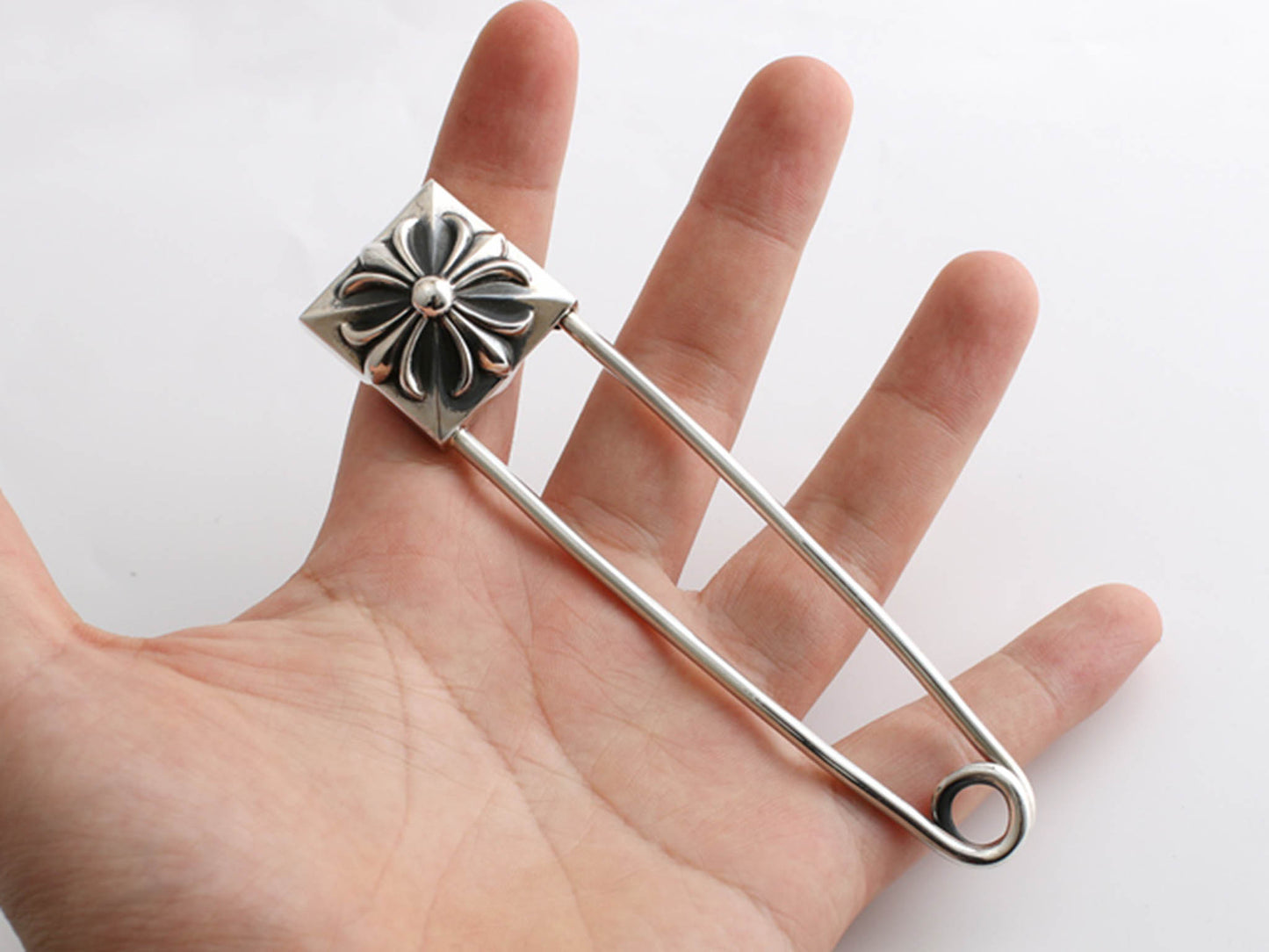 Chrome Hearts Gothic Cross Large Brooch Pin Clip, Punk Statement Sterling Silver Accessories