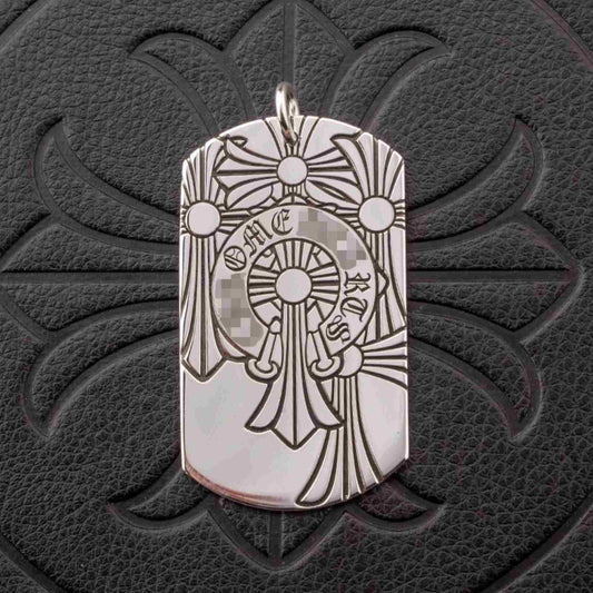Chrome Hearts Multiple Crosses & Logo Military Dog Tag Necklace Pendant, Punk Statement 925 Silver Charm