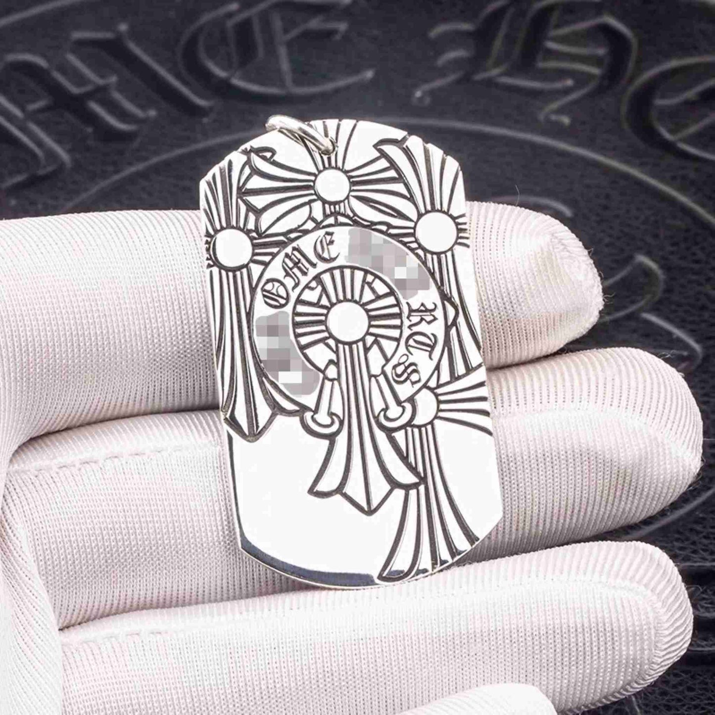 Chrome Hearts Multiple Crosses & Logo Military Dog Tag Necklace Pendant, Punk Statement 925 Silver Charm