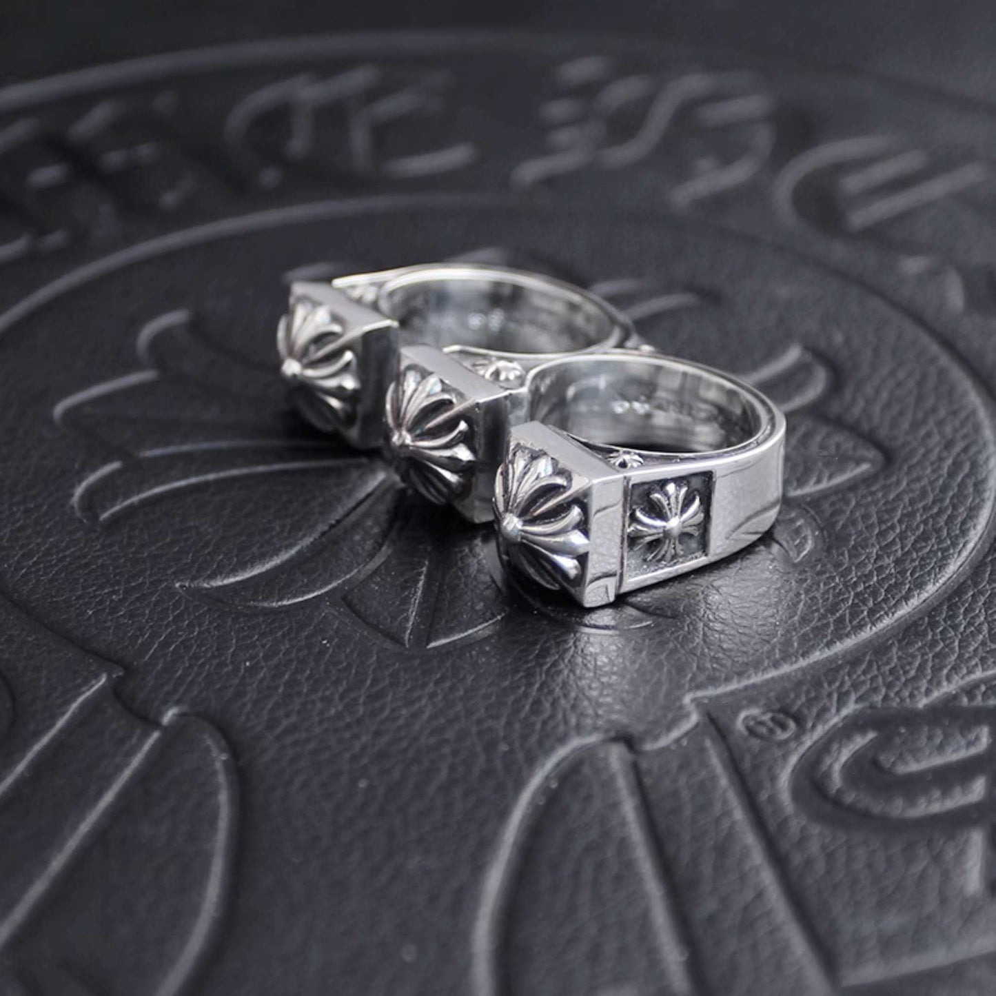 Chrome Hearts Gothic Cross Open Two Finger Ring, 925 Silver Punk Statement Rings