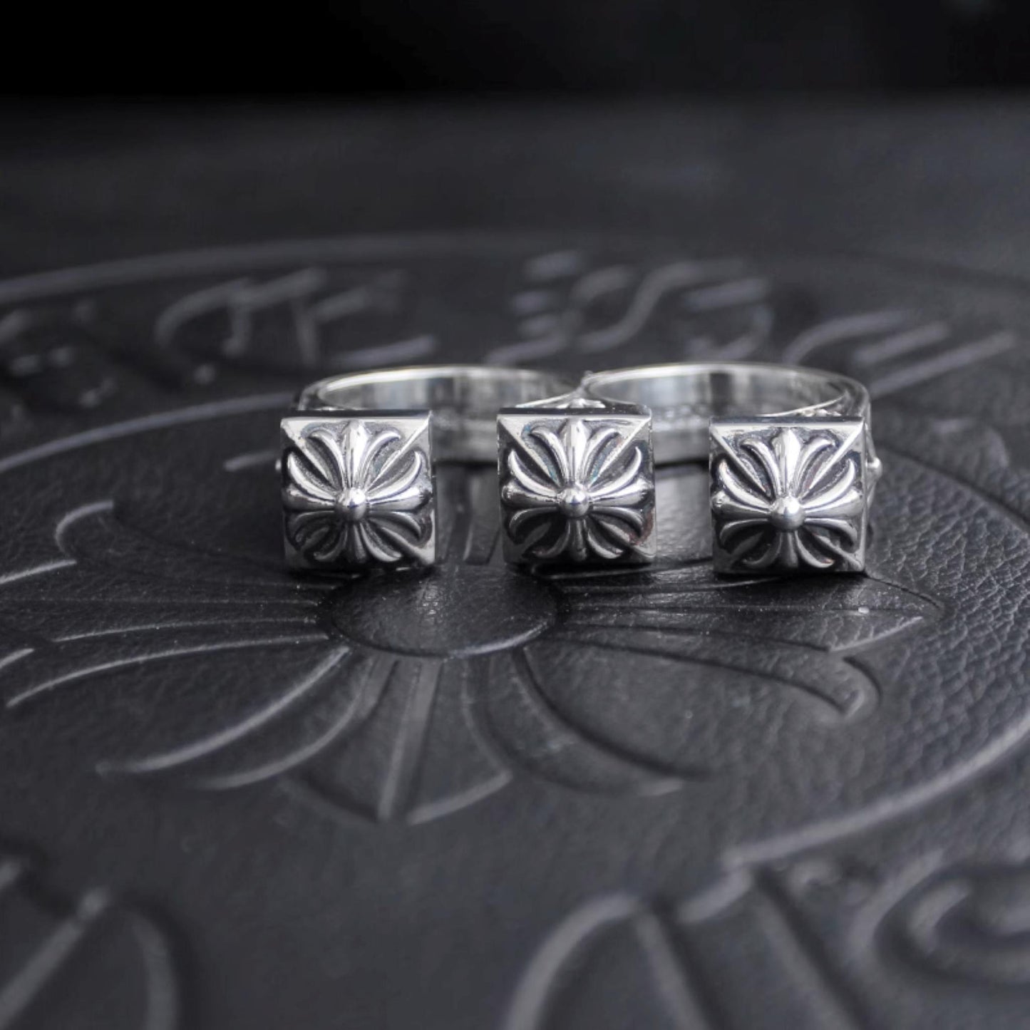 Chrome Hearts Gothic Cross Open Two Finger Ring, 925 Silver Punk Statement Rings