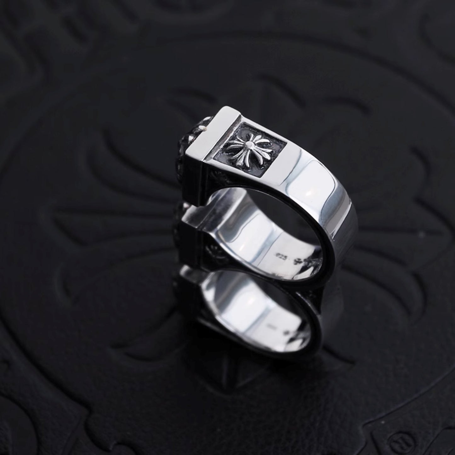 Chrome Hearts Gothic Cross Open Two Finger Ring, 925 Silver Punk Statement Rings