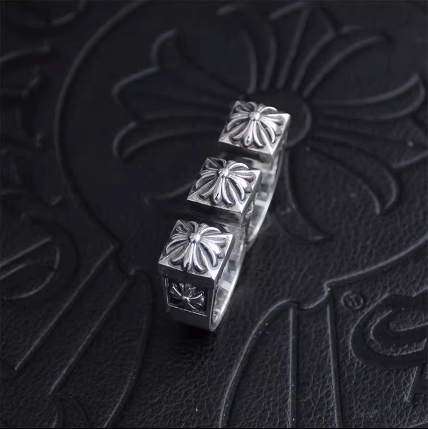 Chrome Hearts Gothic Cross Open Two Finger Ring, 925 Silver Punk Statement Rings