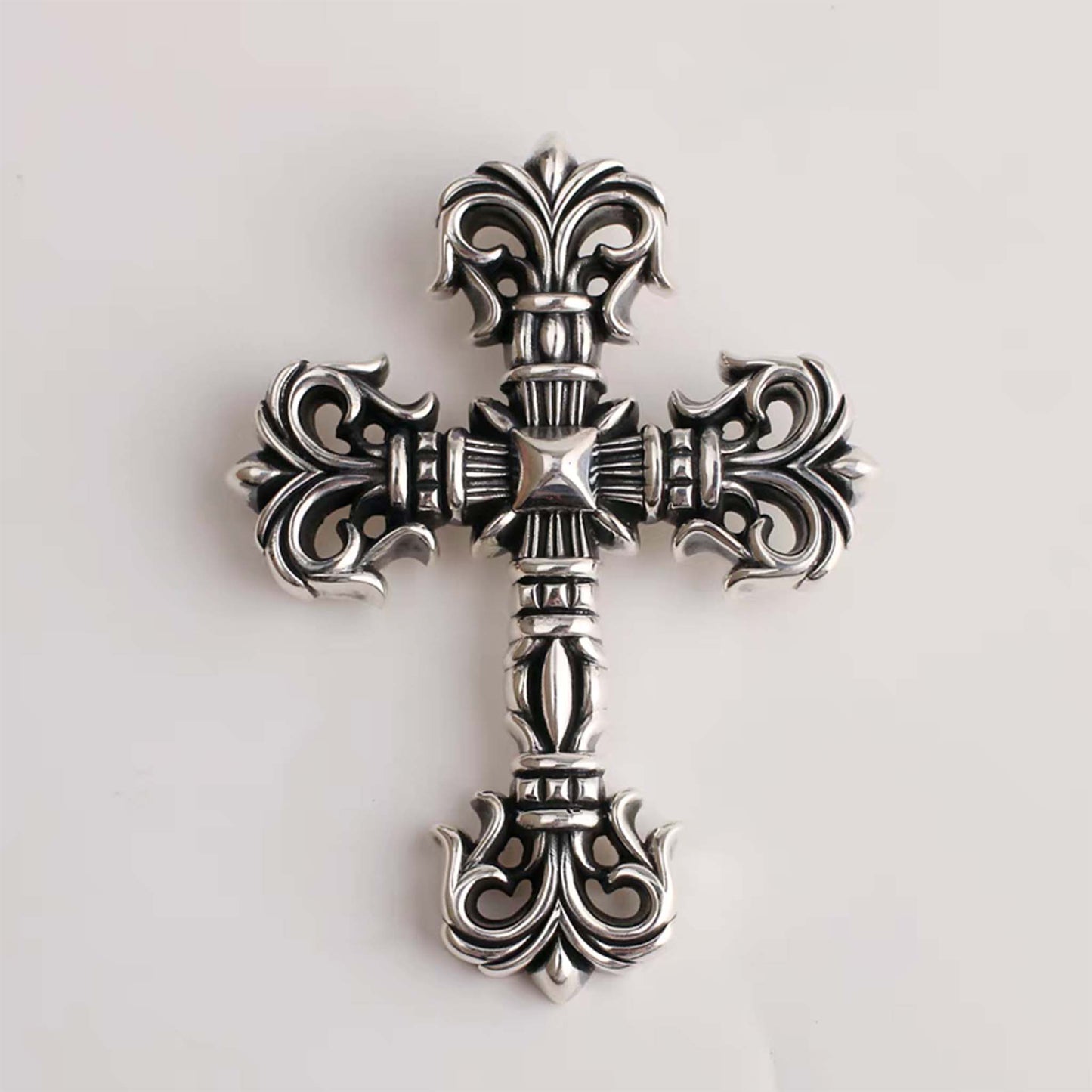 Chrome Hearts Style Necklace Pendant, Big Gothic Cross Pendant, Sterling Silver Punk Statement Charm