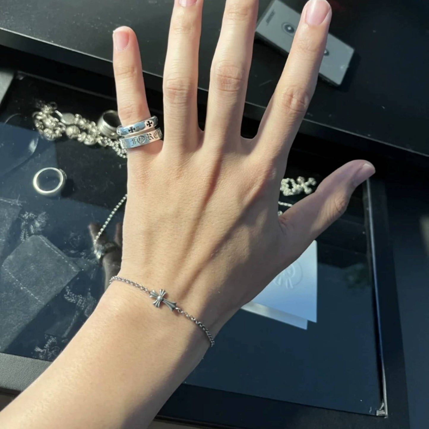 Chrome Hearts Cross Roll Chain Bracelet, Sterling Silver Punk Statement Bracelets