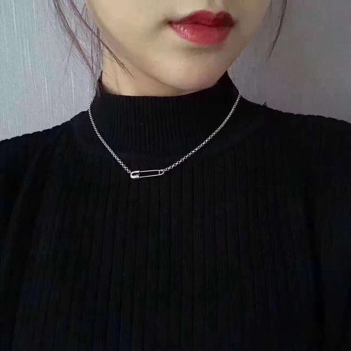 Chrome Hearts Cross Safety Pin Necklace, Sterling Silver Roll Chain Necklace with Paper Clip