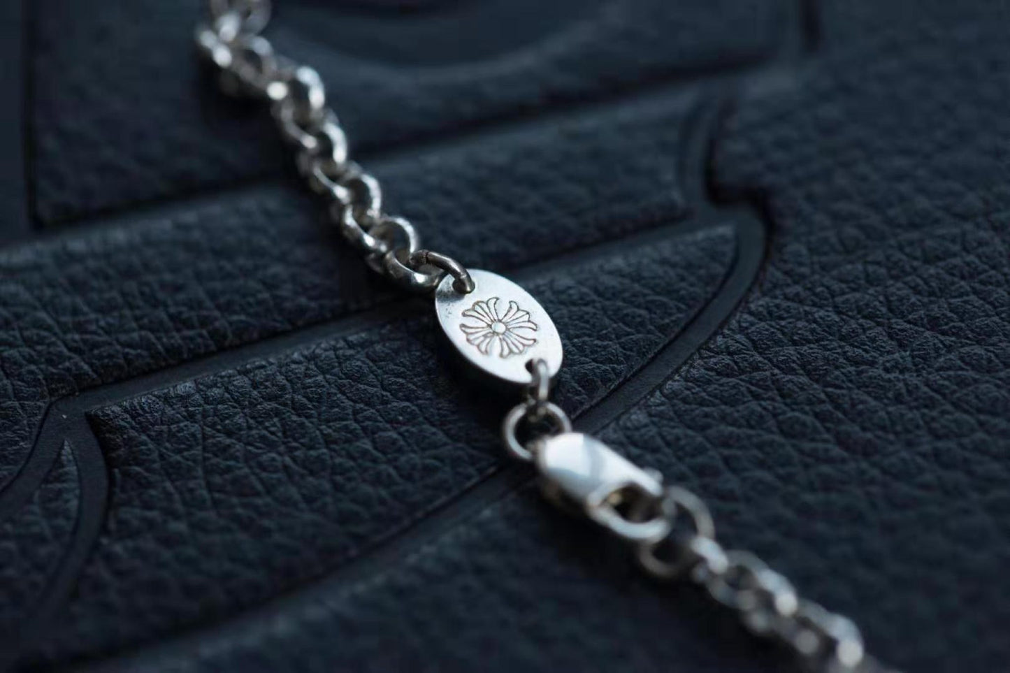 Chrome Hearts Cross Safety Pin Necklace, Sterling Silver Roll Chain Necklace with Paper Clip