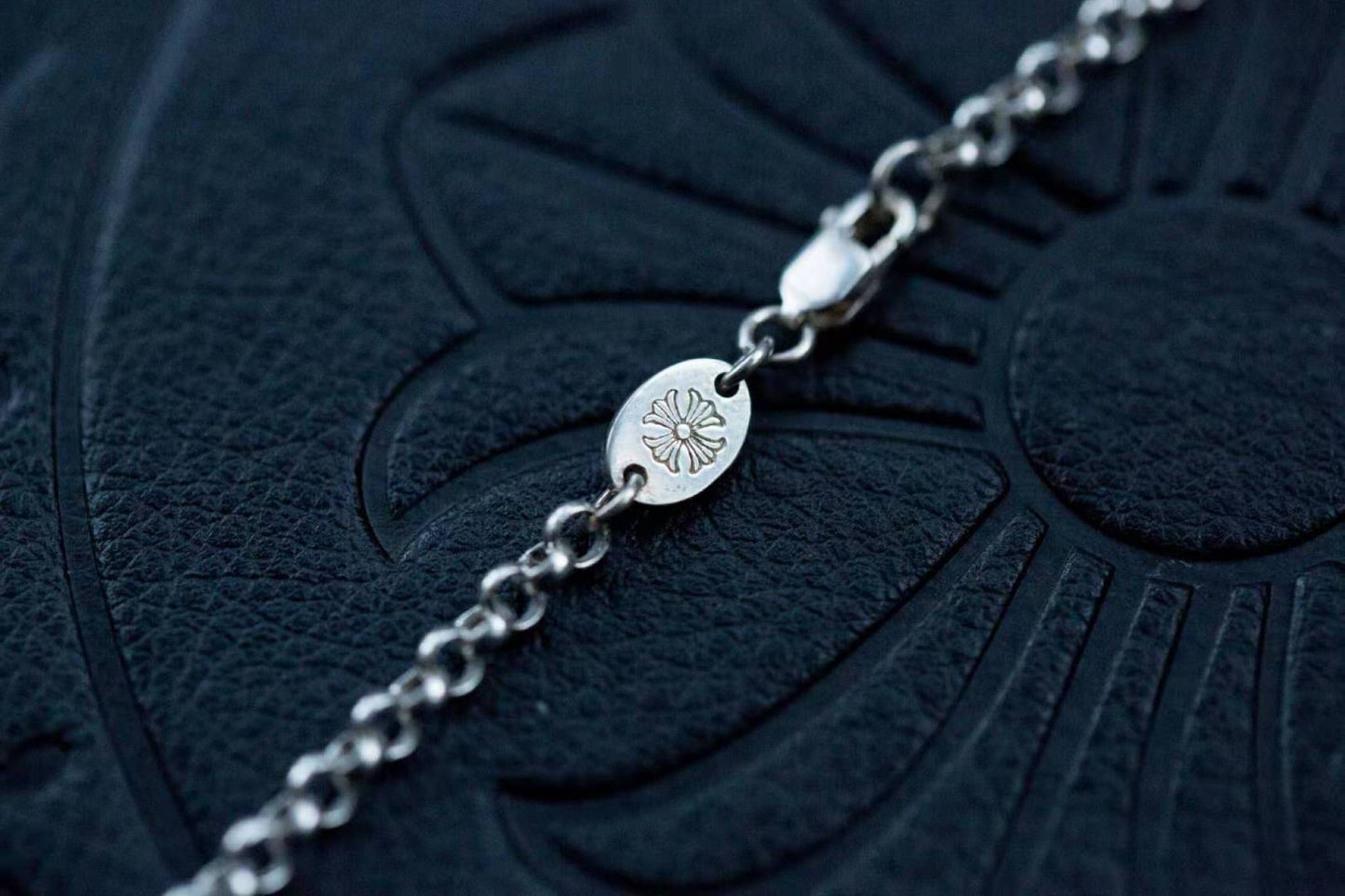 Chrome Hearts Cross Safety Pin Necklace, Sterling Silver Roll Chain Necklace with Paper Clip