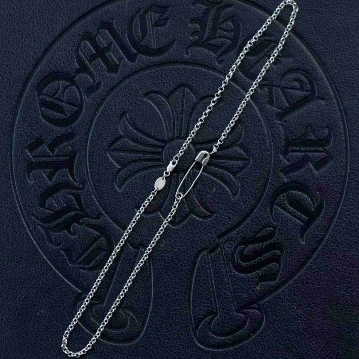 Chrome Hearts Cross Safety Pin Necklace, Sterling Silver Roll Chain Necklace with Paper Clip