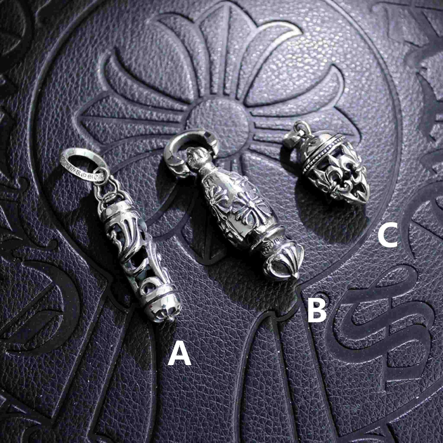 Chrome Hearts Cross & Scout Flower Necklace Pendant, 925 Silver Punk Statement Charm